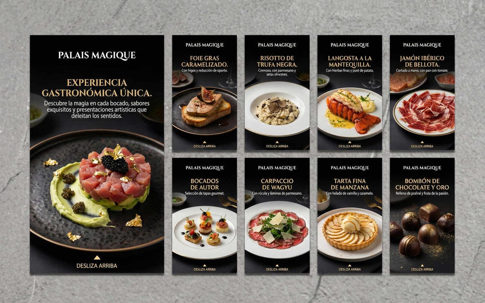 Proyecto de menú gourmet para restaurante con identidad visual - Gloria Cárdenas